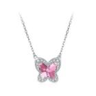925 Sterling Silver Pink Butterfly Necklace With Austrian Element Crystal Silver - One Size