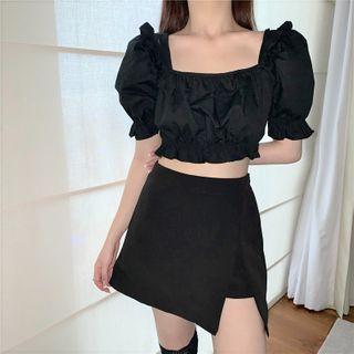 Puff-sleeve Cropped Top / Skort