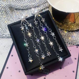 Rhinestone Fringe Earring Silver - One Size