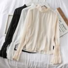 Ruffled-trim Mock-neck Chiffon Top