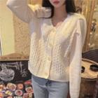 Lace Trim Cable Knit Cardigan Cream White - One Size