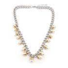 Gold-silver Blocking Pearl Necklace Rhodium - One Size