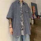 Front Pocket Plaid Short-sleeve Button-down Shirt