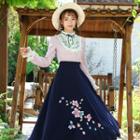 Embroidered Blouse / Embroidered Midi A-line Skirt