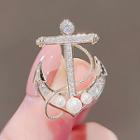 Anchor Faux Pearl Rhinestone Alloy Brooch Ly1984 - Gold & White - One Size