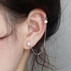 Faux Pearl Threader Earring 1 Pc - With Back Stopper - Silver - One Size