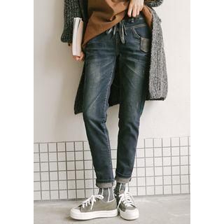 Drawstring-waist Brushed-fleece Lined Tapered Jeans
