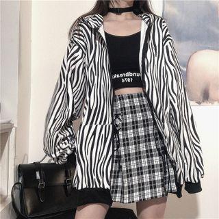 Zebra Print Hooded Zip-up Jacket Zebra - One Size