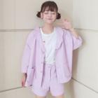 Set: Scallop-collar 3/4-sleeve Jacket + Dress Shorts