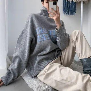 Turtleneck Letter-detail Sweater