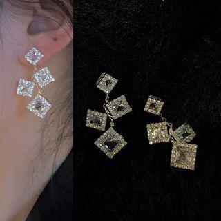Rhinestone Stud Earring 1791a - 1 Pair - Silver - One Size
