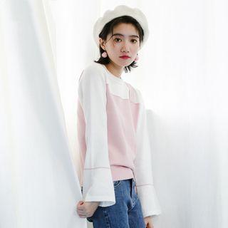 Long-sleeve Color Block Knit Top