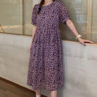 Leopard Short-sleeve Midi A-line Dress