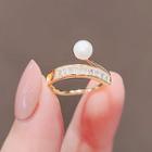 Faux Pearl Rhinestone Alloy Open Ring Ly2266 - White - One Size