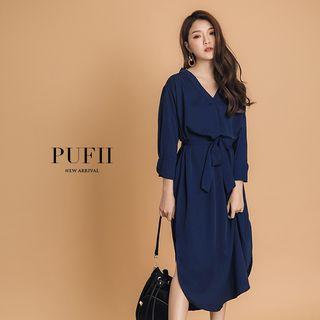 Tie-waist V-neck Shirt Dress