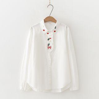 Bow & Heart Embroidered Blouse White - One Size
