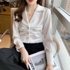 Long-sleeve V-neck Silk Shirt
