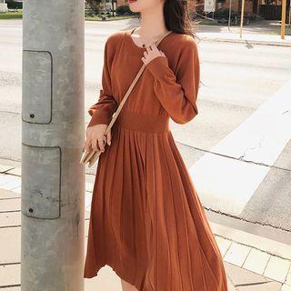 Pleated Knit Midi A-line Dress