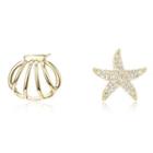 Shell Starfish Rhinestone Asymmetrical Alloy Earring 1 Pair - Silver Stud - Gold - One Size