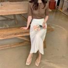 Band-waist Textured A-line Skirt