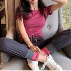 Set: Crew-neck Short-sleeve T-shirt + Lettering Cropped Harem Pants