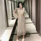 Set: Slipdress + Long-sleeve Lace Midi A-line Dress