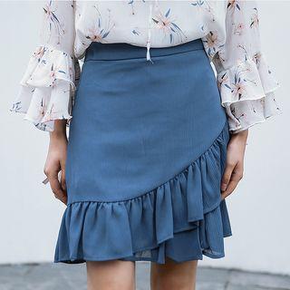 Ruffle Hem Plain Chiffon A-line Skirt