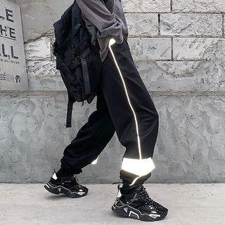 Plain Reflective Panel High-waist Loose-fit Cargo Pants