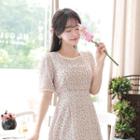 Square-neck Lace-trim Floral Long Dress