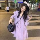 V-neck Ruffled Dress Purple - One Size