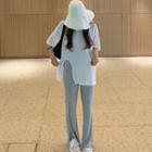 Slit Short-sleeve T-shirt / Wide Leg Pants