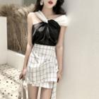 Color-block Asymmetric Sleeveless Top / Check Pencil Skirt