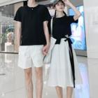 Couple Matching Short-sleeve T-shirt / A-line Midi Skirt