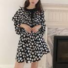 Long-sleeve Floral Print Mini A-line Dress As Shown In Figure - One Size