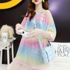 Twisted Open-back Gradient Elbow-sleeve T-shirt