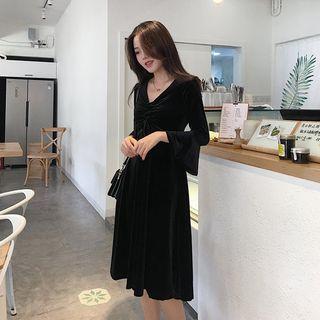 Ruched A-line Velvet Dress