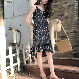 Floral Print Spaghetti Strap Mermaid A-line Dress