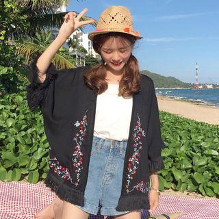 Fringed Embroidered 3/4 Sleeve Chiffon Light Jacket