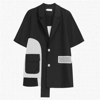 Short-sleeve Two-tone Single-breasted Blazer