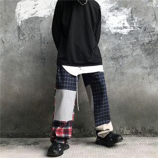 Plaid Paneled Straight Fit Pants