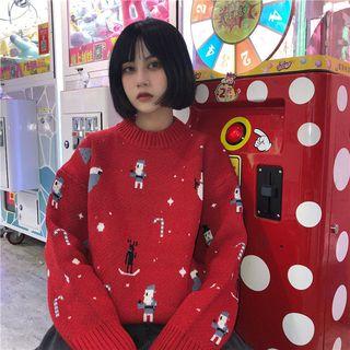 Cartoon Print Sweater Red - One Size