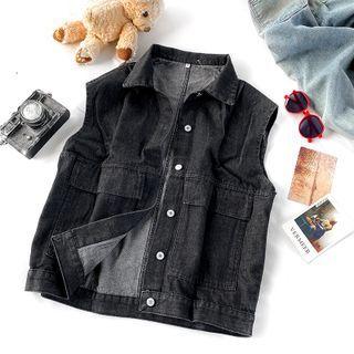 Denim Button-up Vest Black - One Size
