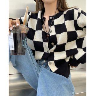 Check Loose-fit Cardigan Black - One Size