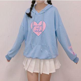 Heart Print Middle Pocket Hoodie