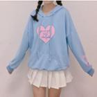 Heart Print Middle Pocket Hoodie