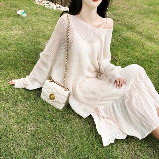 Long-sleeve Plain Ribbed Dress