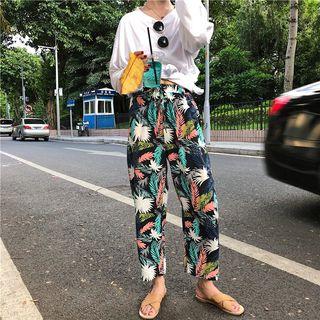 Leaf Print Straight Cut Pants