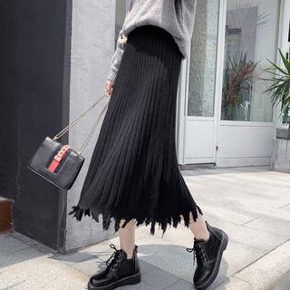 Fringed A-line Knit Skirt