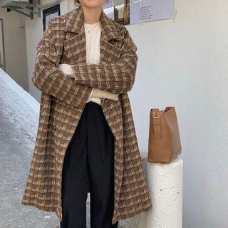 Gingham Woolen Coat Chestnut - One Size