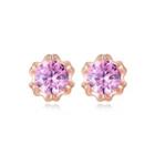 Sterling Silver Plated Rose Gold Fashion Elegant Flower Stud Earrings With Pink Cubic Zirconia Rose Gold - One Size